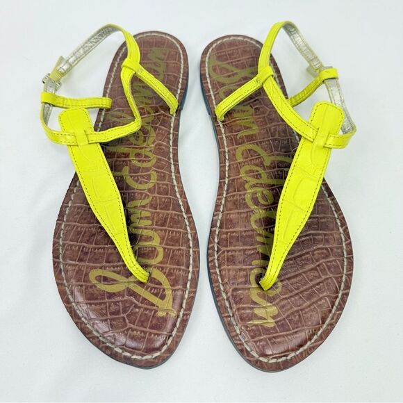 Sam Edelman GIGI Yellow Reptile Embossed Thong T Strap Leather Sandals - Picture 4 of 15